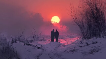 Obraz premium Silhouette of man on cliff enjoying sunset view in mountains 