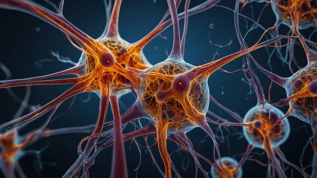 Representaci&oacute;n visual de neuronas en colores vivos, destacando la complejidad de las conexiones neuronales para estudios de neurobiolog&iacute;a