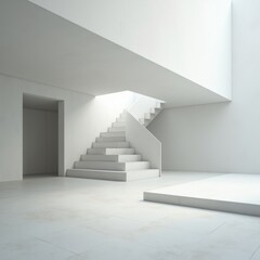 Obraz premium Minimalist White Staircase in a Monochromatic Room