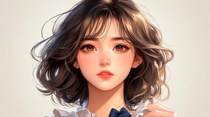 Fototapeta premium Beautiful Anime Style Portrait of a Young Woman. Generative AI
