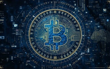 Bitcoin logo on holographic screen