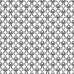 Black and white seamless pattern with intricate geometric design. Endless background with curved lines, network structure, fish scale. Simple retro monochrome backdrop for textile, wrapping.