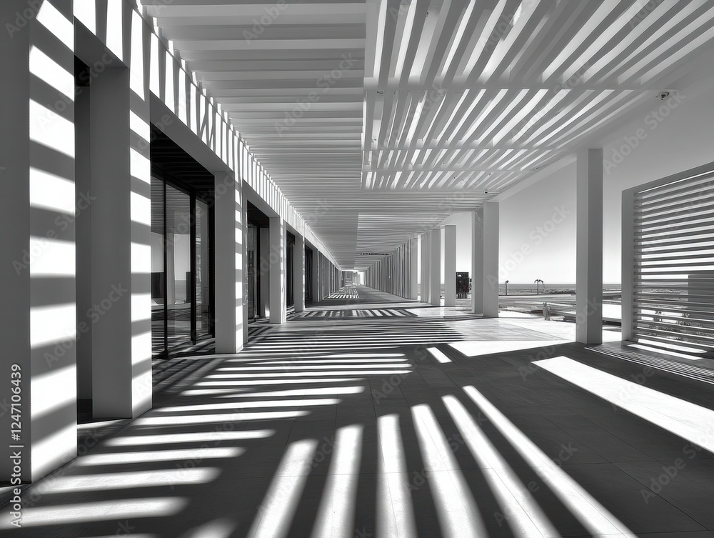 Aufkleber sunlight filtering through windows in a modern hallway