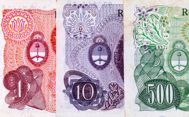 Naklejka premium Paper money of Argentina. Argentine pesos, fragments of banknotes for design.