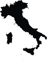 Editable vector silhouette map of Italy, including its mainland and the islands of Sardinia and Sicily.