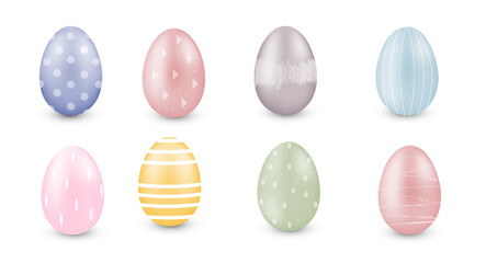 Set of decorated Easter eggs on plain background, Happy Easter concept, flat vector illustration design
