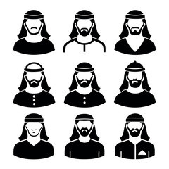 Simple Vector Icons of Diverse Muslim Men in Traditional Attire