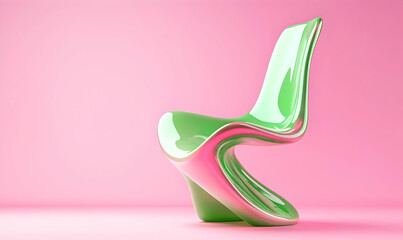 Modern Green Chair with Curvy Design on Pink Background