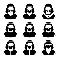 Simple Vector Icons of Diverse Muslim Men in Traditional Attire