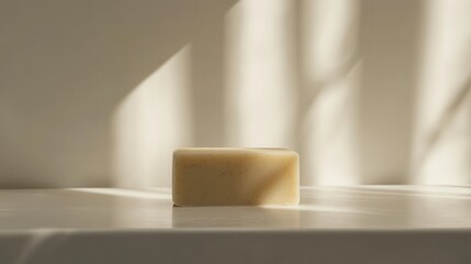 Single soap bar on a clean white background, ideal for promoting skincare or bath-related products.