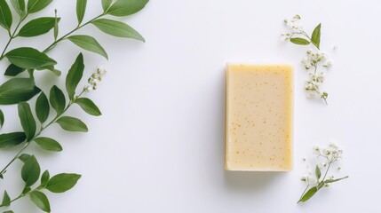 Single soap bar on a clean white background, ideal for promoting skincare or bath-related products.
