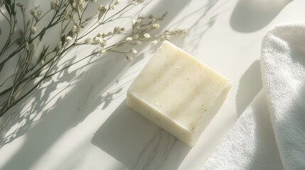 Single soap bar on a clean white background, ideal for promoting skincare or bath-related products.