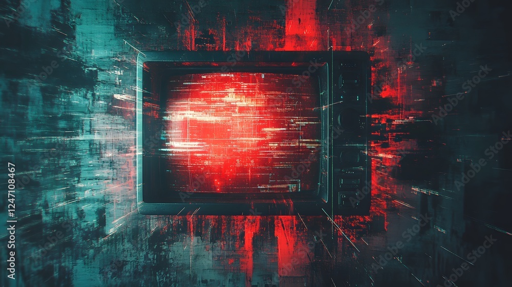 Poster A captivating and mesmerizing abstract digital artwork featuring a futuristic explosion of neon energy glitching cyber particles and vibrant fractal patterns in a surreal visionary dimension