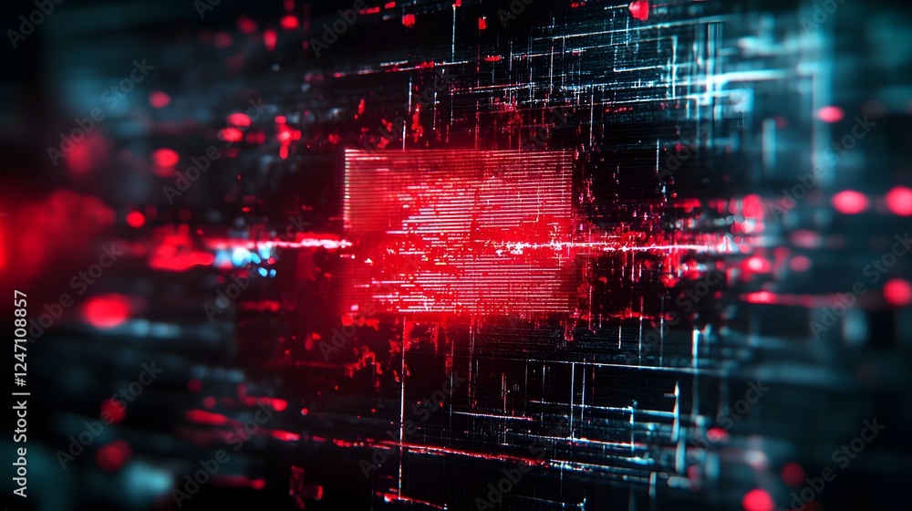 Poster A visually striking and futuristic digital landscape featuring a dynamic composition of glowing abstract geometric shapes particles and interconnected lines creating a sense of energy technology