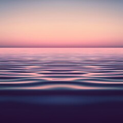 Fototapeta premium The tranquil surface of water reflects a stunning sunset with gentle waves and a serene atmosphere at dusk.