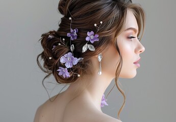 Naklejka premium Updo Elegance A sophisticated updo hairstyle with hair pins and accessories, highlighting the reflective hair texture