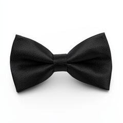 Classic black bow tie on white, symbolizing sophistication and formal wear. Ideal for fashion, weddings, or event promotions, adding a touch of elegance.