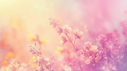 Dreamy Floral Hues: Soft Pink and Yellow Blossoms in a Gentle Light