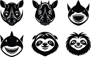 black and white animal heads