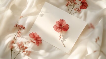 Floral envelope on silk fabric with delicate flowers
