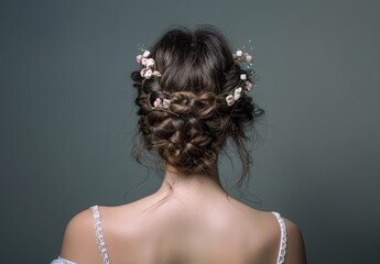 Updo Elegance A sophisticated updo hairstyle with hair pins and accessories, highlighting the reflective hair texture