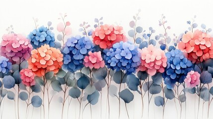 Colorful Hydrangea Flowers in Soft Watercolor Effect. Generative AI