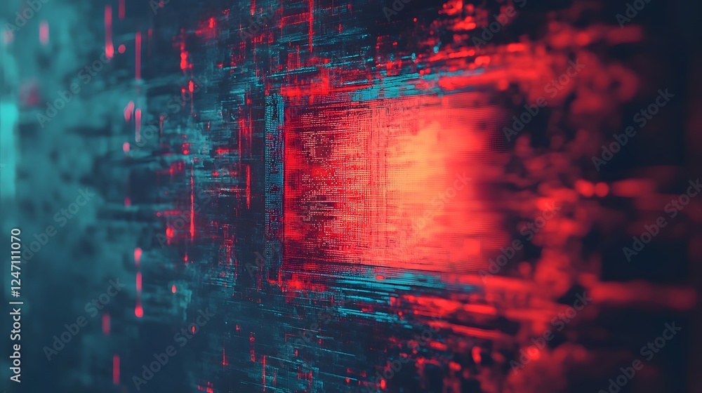 Leinwandbilder Captivating abstract digital artwork featuring a glitch art effect with vivid neon matrix patterns dynamic data like textures and a futuristic cyberpunk inspired visual style