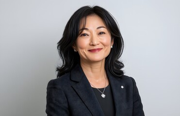 Smiling businesswoman portrait, studio, grey background, headshot, professional
