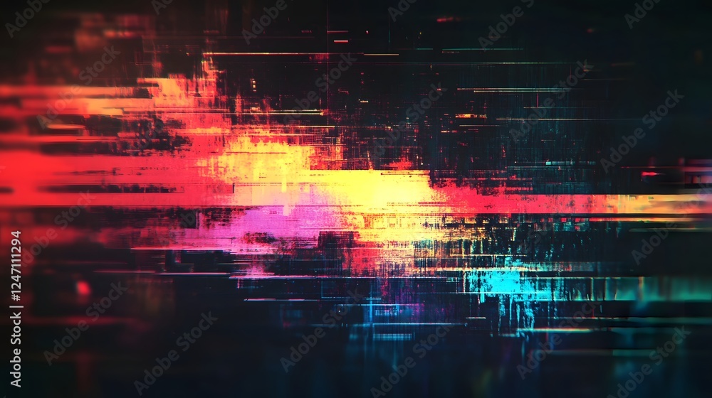 Poster Captivating abstract digital artwork showcasing a dynamic fusion of vivid colors glitch effects and futuristic digital motions creating a mesmerizing and immersive visual experience