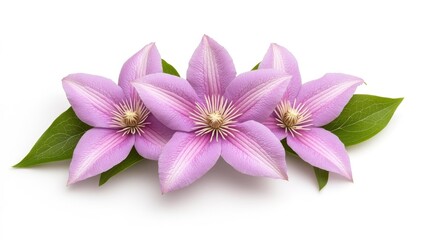 Obraz premium Vibrant Pink Clematis Flowers Isolated on White Background. Generative AI