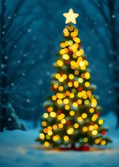 Christmas tree cristmas new year winter blurred background magic winter snow landscape christmas greeting card christmas lights space for text bokeh green bokeh green abstract background light bright 