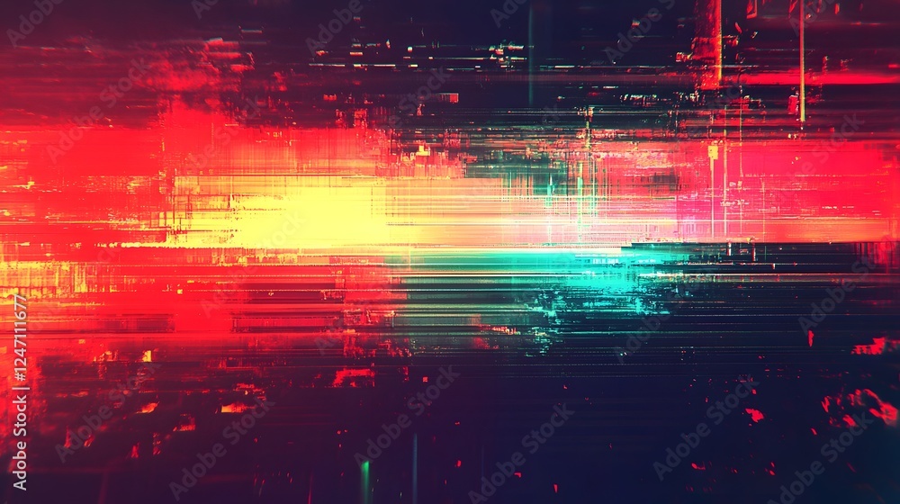 Leinwandbilder Captivating abstract glitch art composition featuring a mesmerizing display of dynamic digital distortion interference patterns and vivid neon like colors