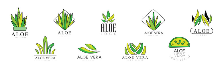 Aloe Vera Plant Logo Design Template Vector Set