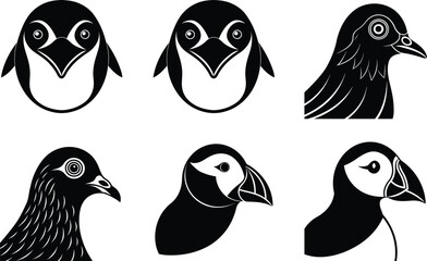 set of funny birds faces vector 