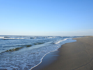 The scenic beauty of the Atlantic ocean, coastal beaches along the Sandy Hook, Gateway National Recreation Area, Monmouth County, New Jersey.