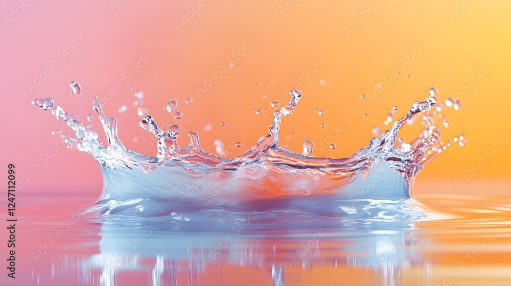 Poster Captivating abstract image of a colorful water splash in vibrant pink and orange hues creating a dynamic and mesmerizing display