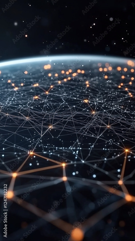 Poster global connectivity network digital universe abstract art futuristic environment close-up view techn