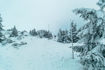 Karkonosze mountains covered with snow, Lower Silesia Poland.