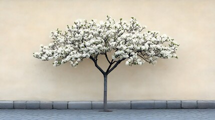 White Blossomed Tree Against Beige Wall