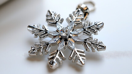 A snowflake with a crystal center sits on a white background. generated using AI