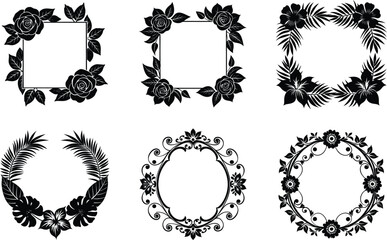set of decorative floral frames