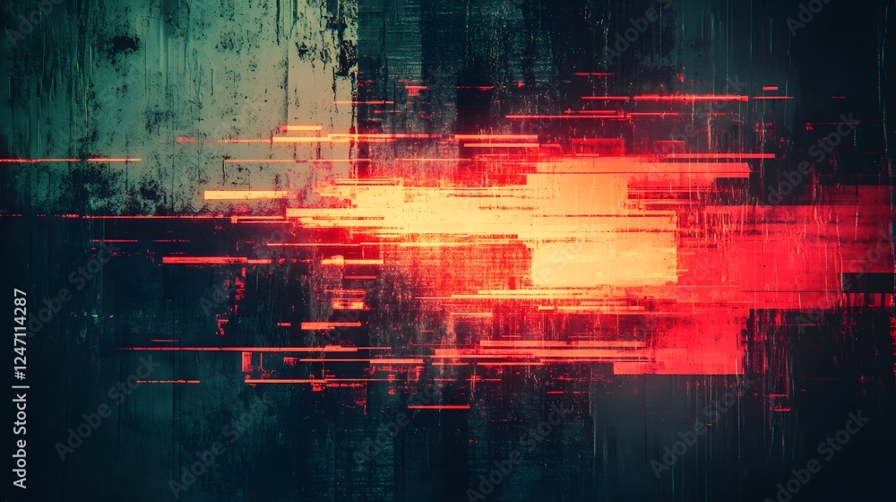 Poster Captivating digital glitch art with vibrant chromatic patterns dynamic interference and a futuristic technological aesthetic  This visually striking and complex image evokes a sense of movement chaos
