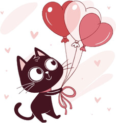 Cute black cat for Valentine's Day