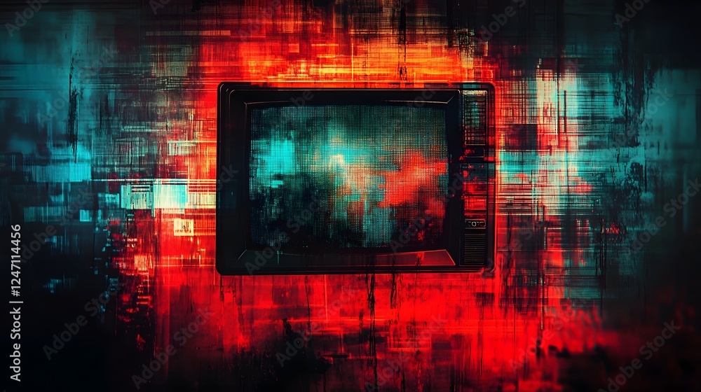 Poster Captivating digital glitch art with futuristic surreal lighting and vibrant color patterns that create a dynamic ethereal and mesmerizing visual experience