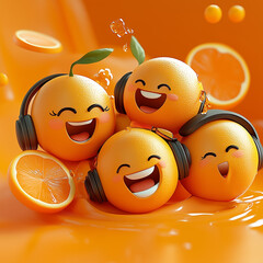 Cheerful Cartoon 3D Oranges with Unique Personalities on a Slide