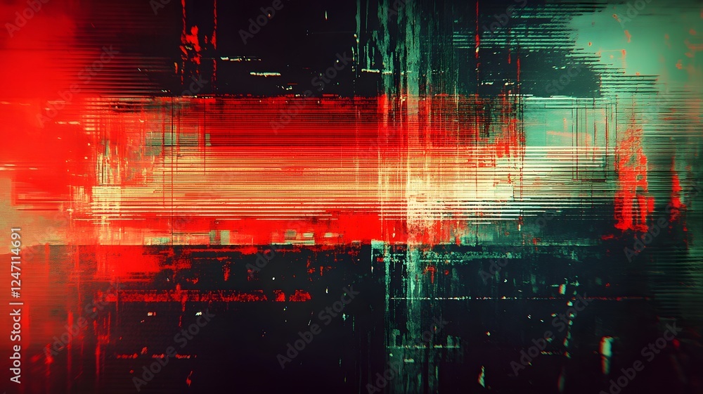 Poster Captivating digital glitch art with vibrant color interference patterns creating a futuristic experimental and visually striking abstract background