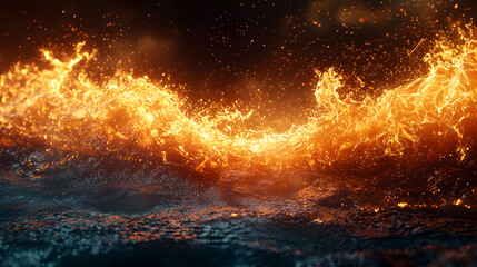 Fototapeta premium Vibrant Ocean Flames: A Dramatic Contrast of Blue and Orange Energy, Intense Movement and Texture in Nature's Ethereal Beauty with Surreal Reflections and Liquid Power