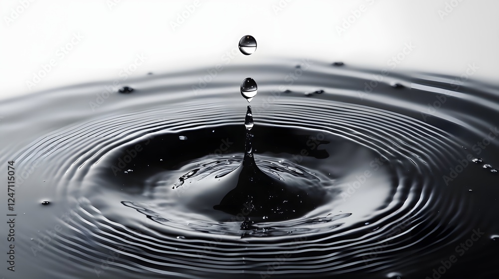 Aufkleber Captivating image of a single water droplet creating a beautiful splash of liquid motion and dynamic circular ripples across a still tranquil surface