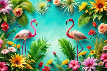 Minimalist Summer Backgrounds: Palm, Flamingo, Flower - Editable Illustrations