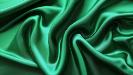 Fototapeta premium Green silk fabric background - smooth, elegant folds and evenly lit